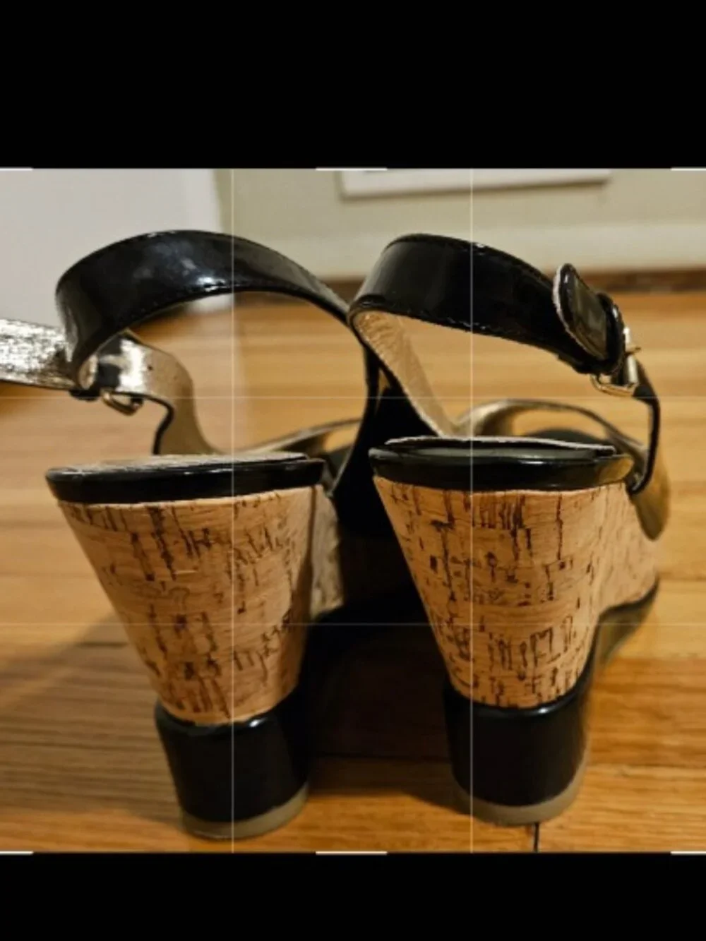 Steve Madden Black Slingback Peep Toe Cork Wedge Pumps Sz 38 fits 7